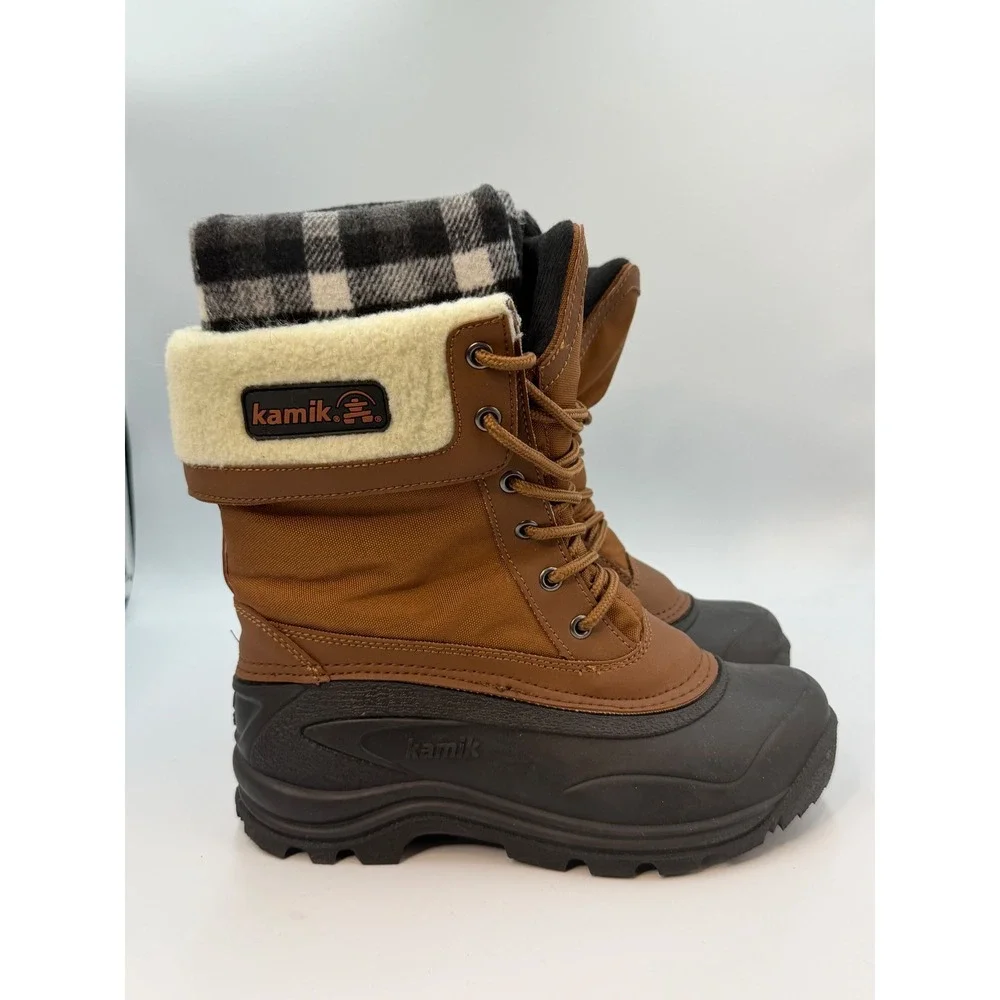 Kamik Women's Brown Black Sugarloaf Winter Snow Boots Plaid Liner Size 7